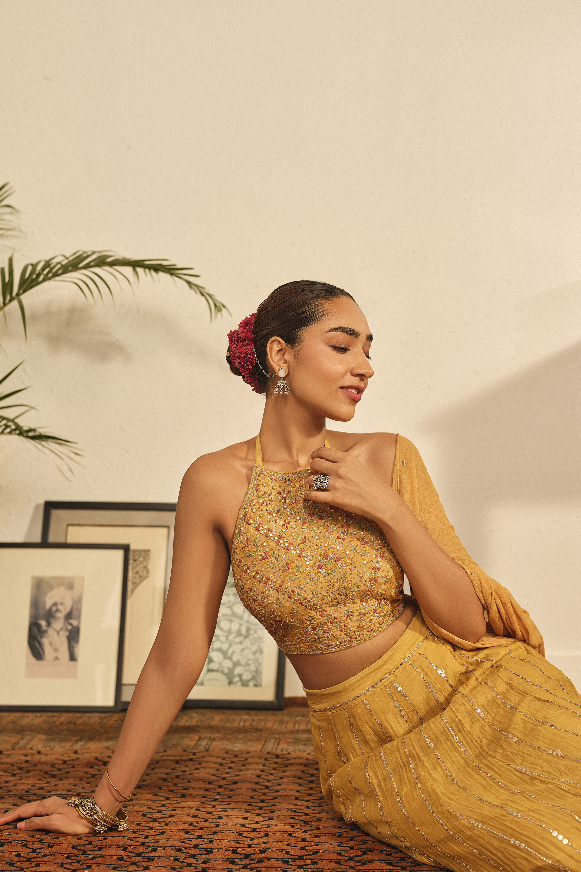 Embroidered Skirt Set in Yellow, Yellow, image 3